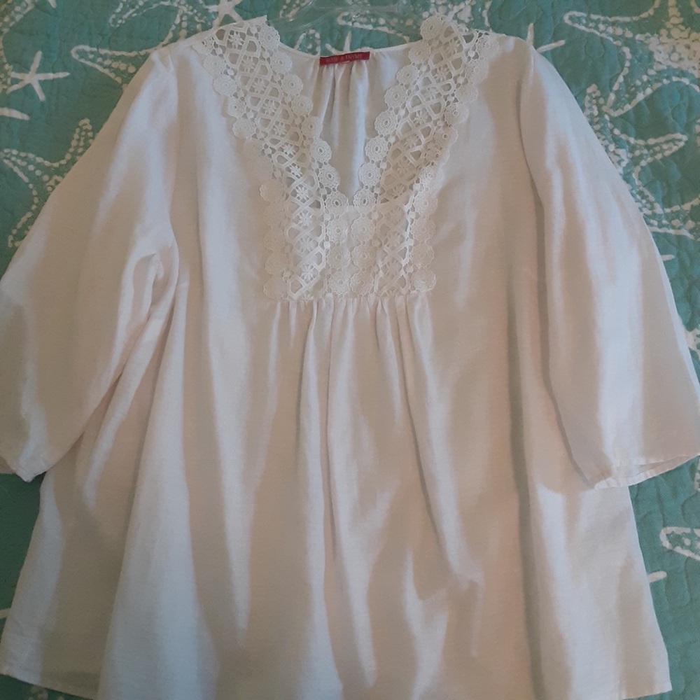 Rose & Thyme White Linen Tunic 1X